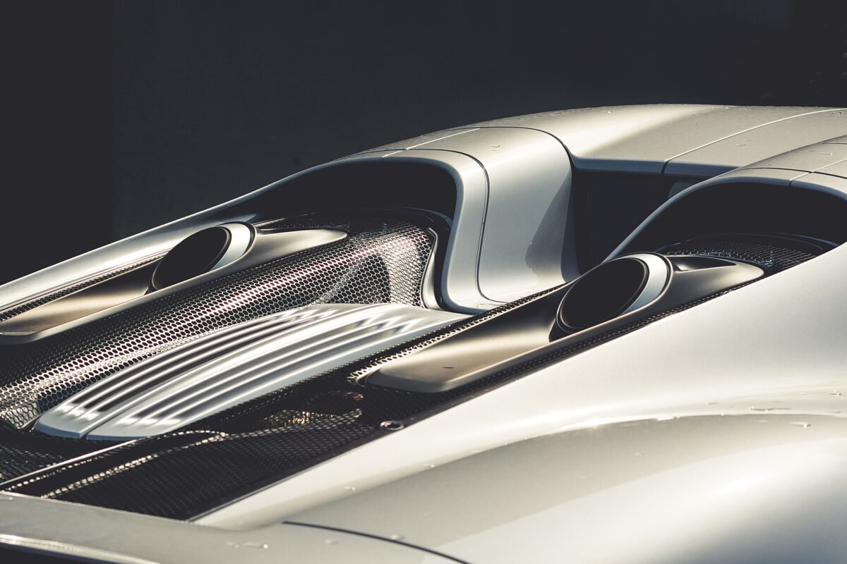 Silver Porsche 918 rear panel protected with film