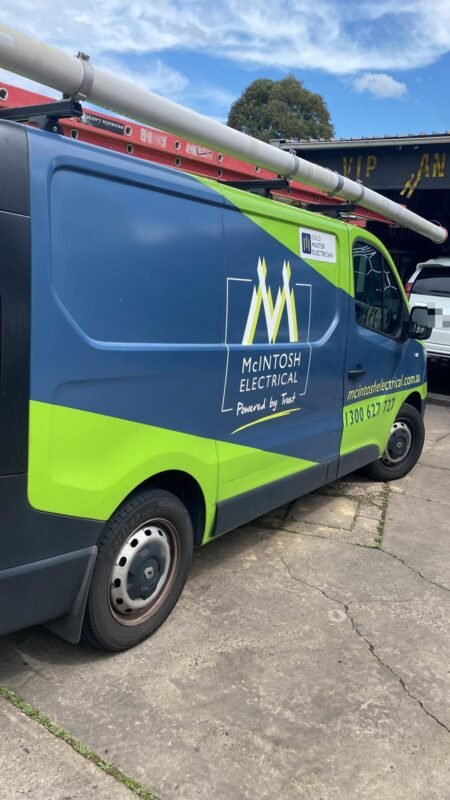 Sign-written Renault Trafic van before vinyl signage removal at VIP Car Detailing, Gordon